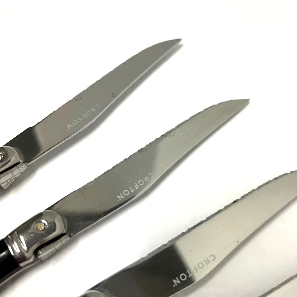 Vintage Crofton Black Marbled Bumble Bee Serrated Steel Steak Knives 9